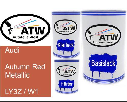 Audi, Autumn Red Metallic, LY3Z / W1: 500ml Lackdose + 500ml Klarlack + 250ml Härter - Set, von ATW Autoteile West.